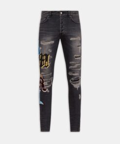 VARSITY PATCH SKINNY JEAN - Black Sand