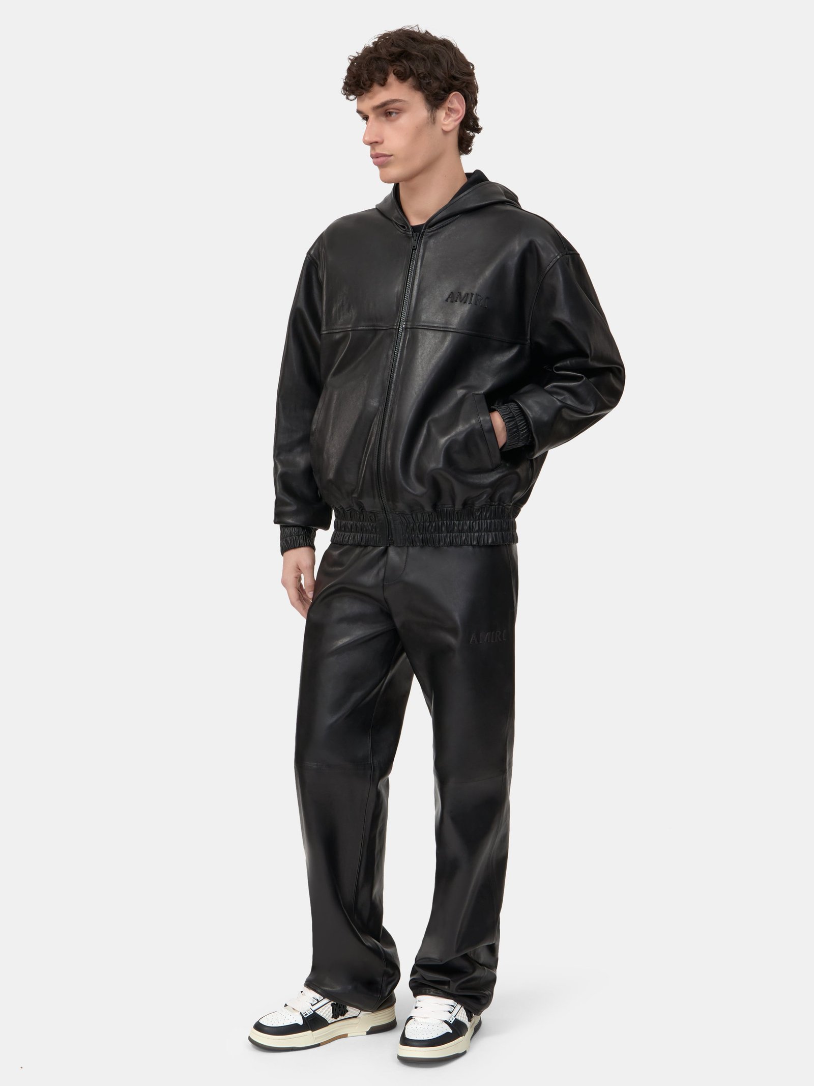 LEATHER TRACK PANT - Black - Image 3
