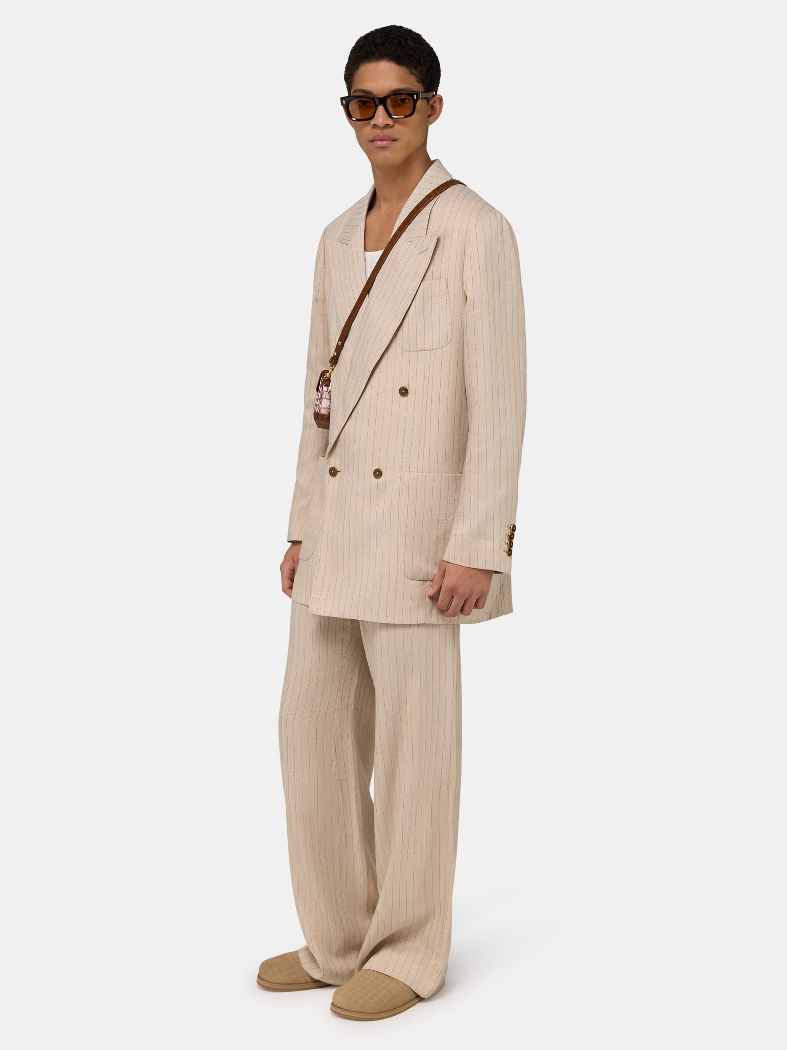 STRIPED DOUBLE-BREASTED BLAZER - Alabaster - Image 4