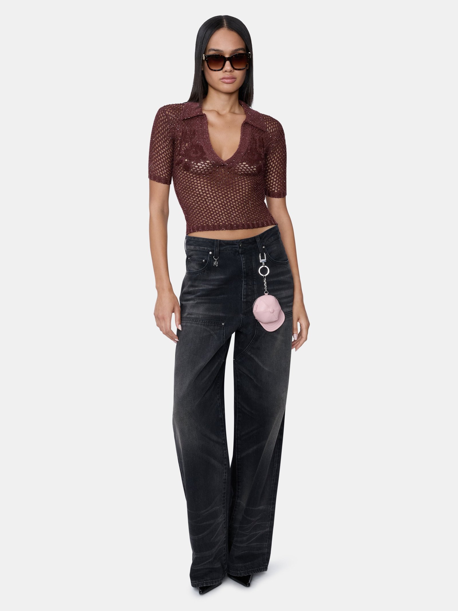 WOMEN - WOMEN'S FLORAL CROCHET POLO - Tobacco - Image 2