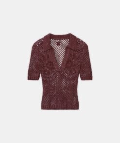 WOMEN - WOMEN'S FLORAL CROCHET POLO - Tobacco