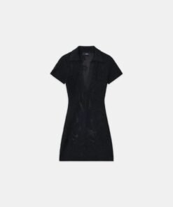 WOMEN - WOMEN'S FLORAL CROCHET POLO MINI DRESS - Black