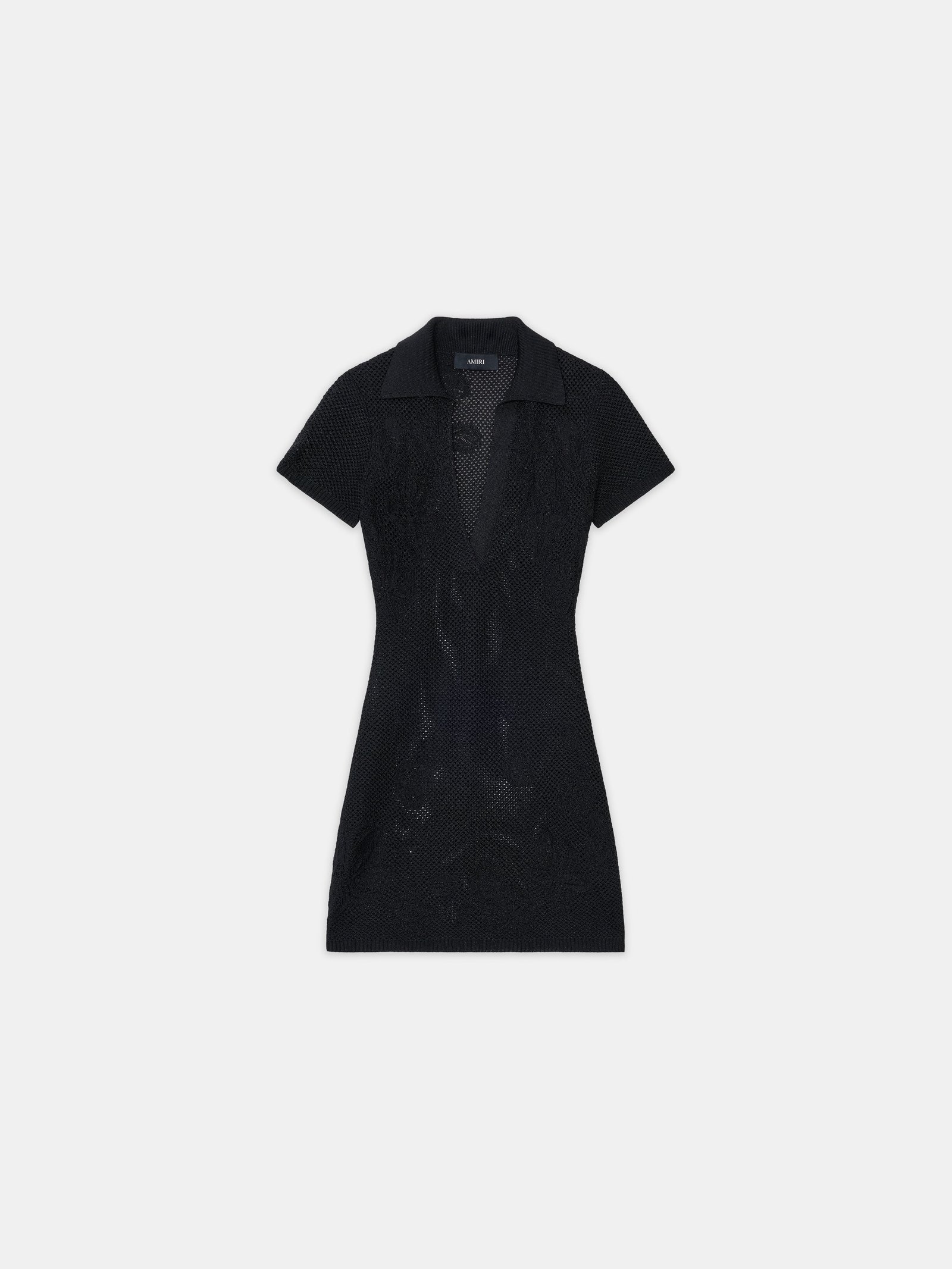 WOMEN - WOMEN'S FLORAL CROCHET POLO MINI DRESS - Black