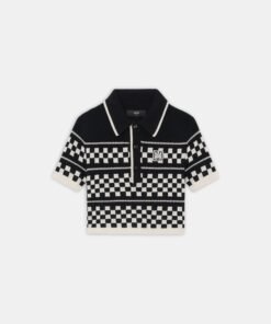 WOMEN - WOMEN'S CHECKERED MESH POLO - Black
