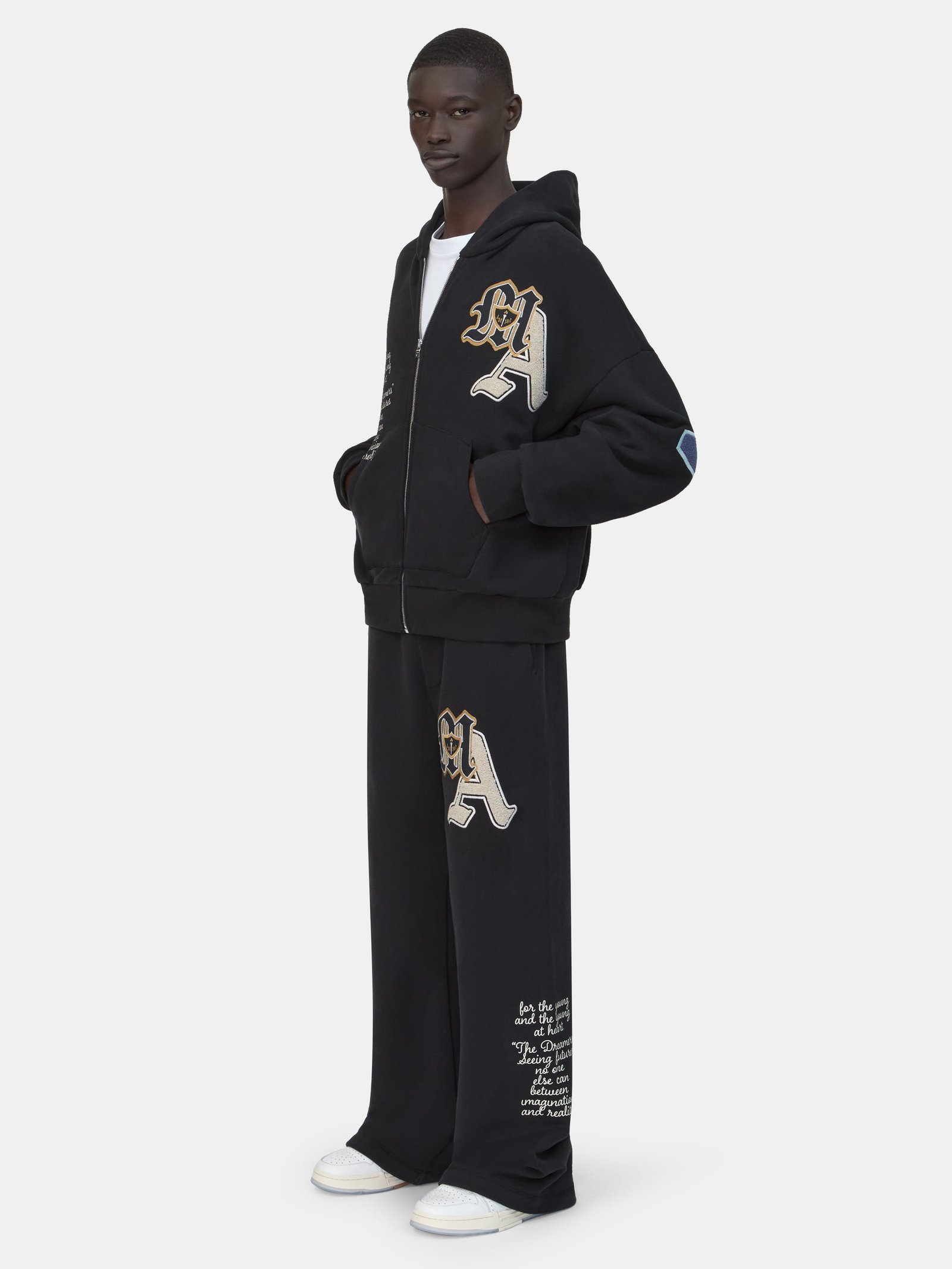 VARSITY PATCH OVERSIZED ZIP HOODIE - Black - Image 3