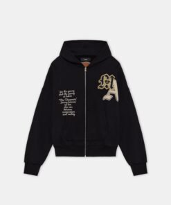 VARSITY PATCH OVERSIZED ZIP HOODIE - Black