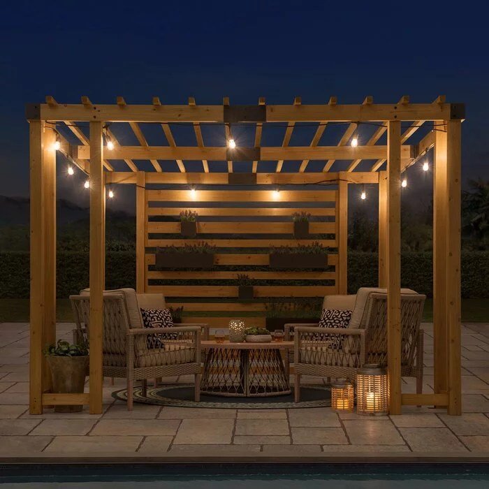SummerCove 10.5 ft. x 10 ft. Cedar Wood Pergola with Adjustable Hanging Planters - Image 5
