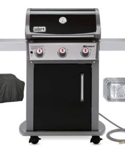 Weber 47510001 Spirit E-310 3-Burner Natural GAS Black Bundle with Generic Grill Cover Barbecue Drip Pans Set of 3