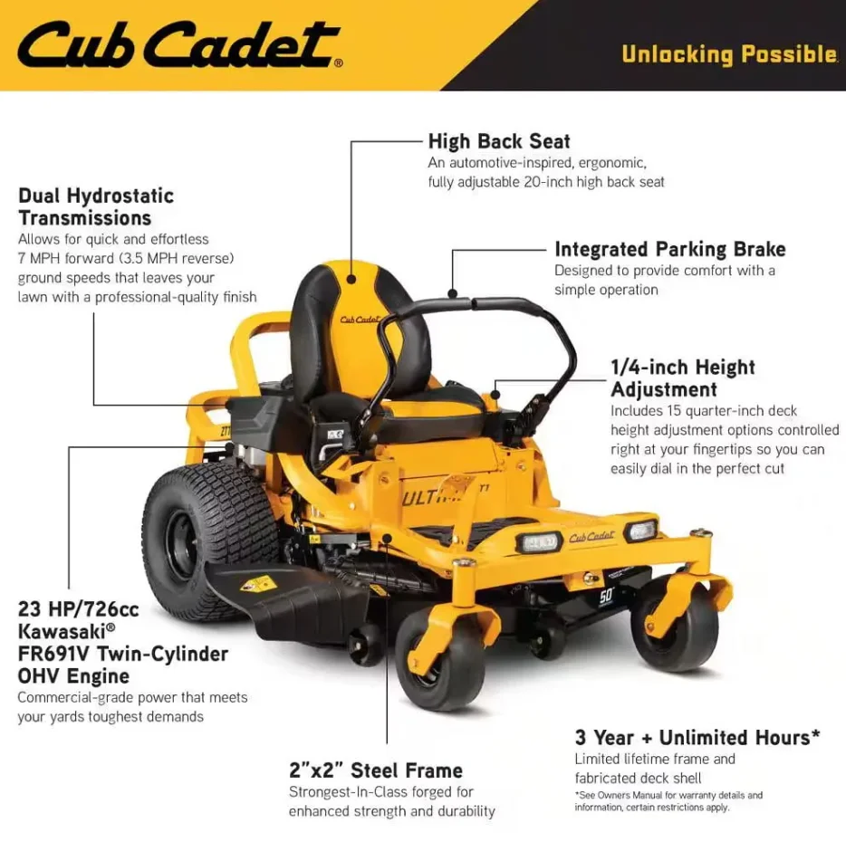Cub Cadet Ultima ZT1 50″ Zero-Turn Riding Lawn Mower – Power, Precision & Comforts - Image 3