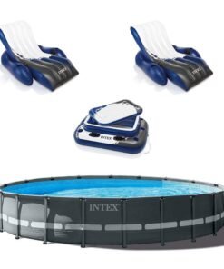 Intex 24ft x 52in Ultra XTR Round Frame Pool, Loungers (2 Pack), Floating Cooler