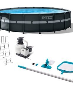 Intex Ultra XTR Frame 18′ x 52″ Above Ground Swimming Pool with Sand Filter Pump, Ladder, Cover, & Maintenance Accessory Kit with Vacuum and Skimmer